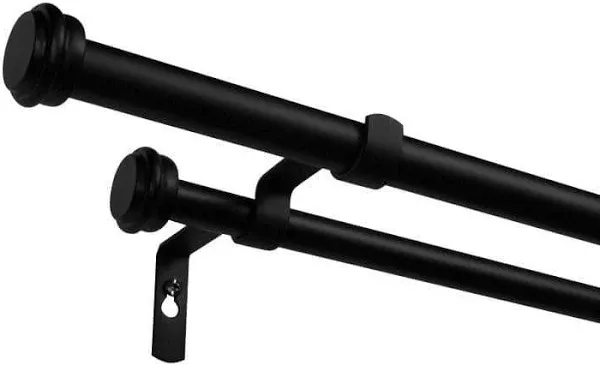 Topper 36 in. - 72 in. Adjustable Length Double Curtain Rod Kit in Matte Black w