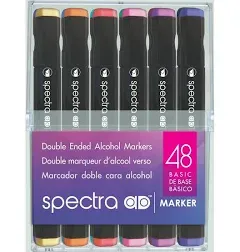 Chartpak Spectra Ad Marker, Tri-Nib And Brush Dual-Tip, 48 Basic Color Set