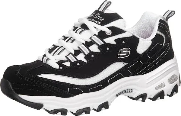 Fashion Sneaker Women&#039;s Skechers White Black Leather Lace Air Memory Foam 155399