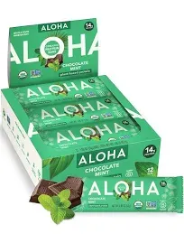 ALOHA Plant Based Protein Bars, Chocolate Mint, 14g Protein (Pack of 12)