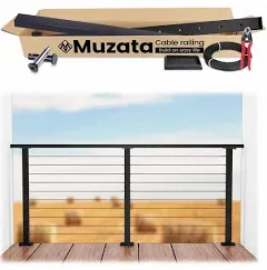 Muzata 6'6"-13' Side Mount Complete Kit Cable Railing System 36" Brushed Cable Railing Post with Cable Rail Handrail Super Easy Length Adjustable Deck Railing for Level Section RCF2 LH4S