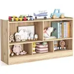 Kids 2-Shelf Bookcase 5-Cube Wood Toy Storage Cabinet Organizer Natural