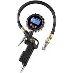 CZC AUTO Digital Tire Inflator Pressure Gauge, LED Display Tyre Deflator Gage with Straight Brass Lock-on Chuck Rubber Hose, Compatible with Air Pump Compressor for Truck Bus RV Car Motorcycle Bike