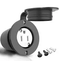 Flanged Outlet RV Outlet with 15 Amp 120-125 Volt Round Waterproof Cover 2 Po...