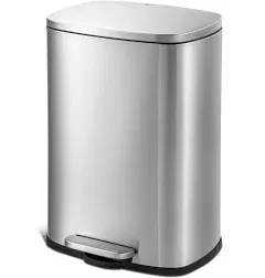 50 L Trash Can Rectangular Kitchen Foot Pedal Stainless Steel Quiet Close Lid