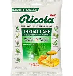 Ricola Max Honey Lemon Throat Care Large Bag | Cough Suppressant Drops | Dual Action Liquid Center | Soothing Long-Lasting Relief - 34 Count (Pack of 1)