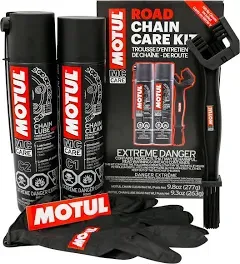 Motul Motorcycle Chain Care Kit - Chain Cleaner + Chain Lube + Chain Brush 