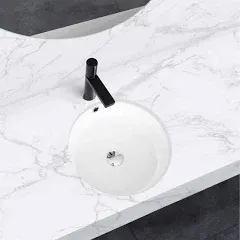 STYLISH Round Bathroom Sink 16 x 16 nch Ceramic Porcelain Undermount Bathroom Sinks, Enamel Glaze Finish, Smooth & Stain Resistant White Surface, with Polished Chrome and Matte Black Overflow, P-207