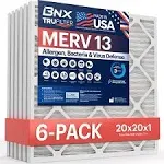 BNX TruFilter 20x20x1 Air Filter MERV 13 (6-pack) - Made in USA - Electrostatic Pleated Air Conditioner HVAC AC Furnace Filters for Allergies Pollen