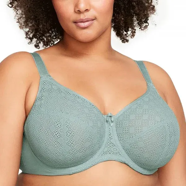 Glamorise Women's Plus Size Lace Comfort Wonderwire Bra Underwire #9855