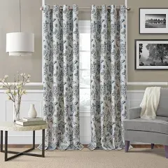 Elrene Home Fashions Sorrento Jacobean Floral Room-Darkening Window Curtain, 52 in x 84 in, Gray/Gold