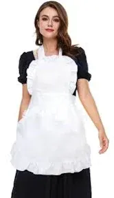 LilMents Women's Ruffle Outline Retro Apron Kitchen Cake Baking Cooking Cleaning Maid Costume