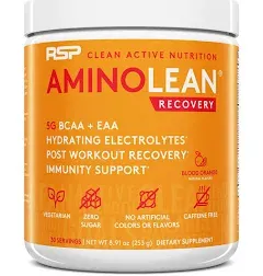 RSP AminoLean Recovery - Post Workout BCAAs Amino Acids Supplement + Electrolytes, BCAAs and EAAs for Hydration Boost, Immunity Support - Muscle Recovery Drink, Vegan Aminos, Blood Orange…