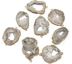 Natural Irregular Druzy Crystal Geode Agate Stone Pendant Links