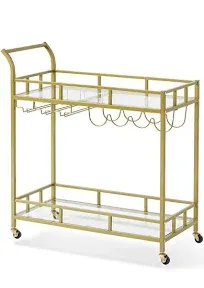 VEVOR 3 Tiers Gold Metal Bar Serving Cart with Wine Rack Glass Holder 180 LBS