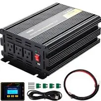 1250W Modified Sine Wave Inverter 12V DC to 120V AC, LCD Remote, LED, AC Outlets