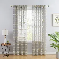 Thd Parker Stripe Decorative Transparent Sheer Grommet Sunlight Window Curtain Panels