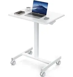 Edx Small Mobile Rolling Standing Desk - Overbed Table, Teacher Podium with Wheels, Adjustable Work Table, Rolling Desk Laptop Computer Cart for