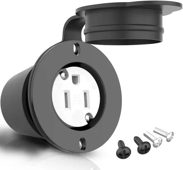 Flanged Outlet RV Outlet with 15 Amp 120-125 Volt, Round Waterproof Cover, 2 ...