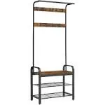 VASAGLE 4-In-1 Hall Tree with Shoe Bench for Entryway Bench w/ 9 Removable Hooks