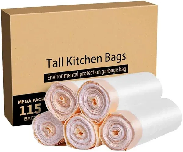 Trash Bags 15 Gallon Tall Kitchen, Drawstring Garbage Bags Recyclable Strong for