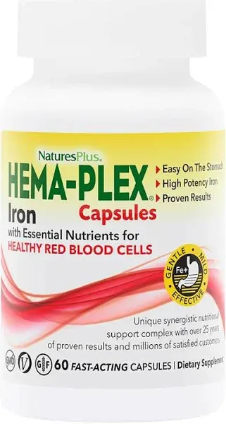 Nature&#039;s Plus, Hema-Plex, 60 Fast-Acting Vegetarian Capsules