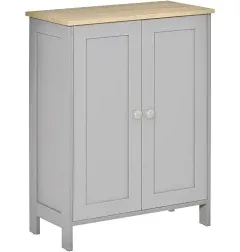 HOMCOM Storage Cabinet, Double Door Cupboard with 2 Adjustable Shelves, for Living Room, Bedroom, or Hallway, Grey