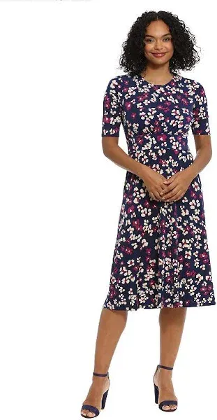 London Times Petites Scoop Neck Floral Wear To Work Dress Women's