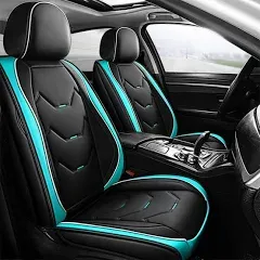 otoez Universal Leather Car Seat Covers 5 Seat Full Set Automotive Seat Protector Replacement Compatible with Most Honda Toyota Chevy Ford Nissan Vehicles, Trucks, SUVs(Blue+Black,No Pillows)