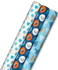 Hallmark Tree of Life Hanukkah Wrapping Paper with Cutlines on Reverse - 3 Rolls