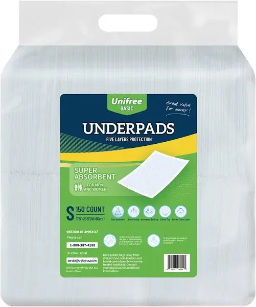 Unifree Disposable Underpads, Super Absorbent, 50 Count, Blue, XL Size