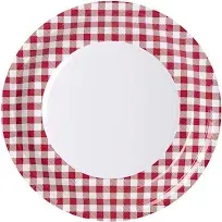 Hammont Picnic Plates - 9" Round Gingham Plates BBQ Party Supplies - Birthday | Backyard | Picnic Decorations - Red & White Checkered Disposable Paper Plates (50 Pack)