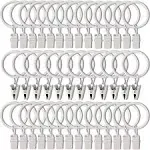 AMZSEVEN 40 Pack Curtain Rings with Clips, Drapery Clips with Rings, Drapes Rings 1.26 in Interior Diameter, Fits Up to 1 in Curtain Rod, White