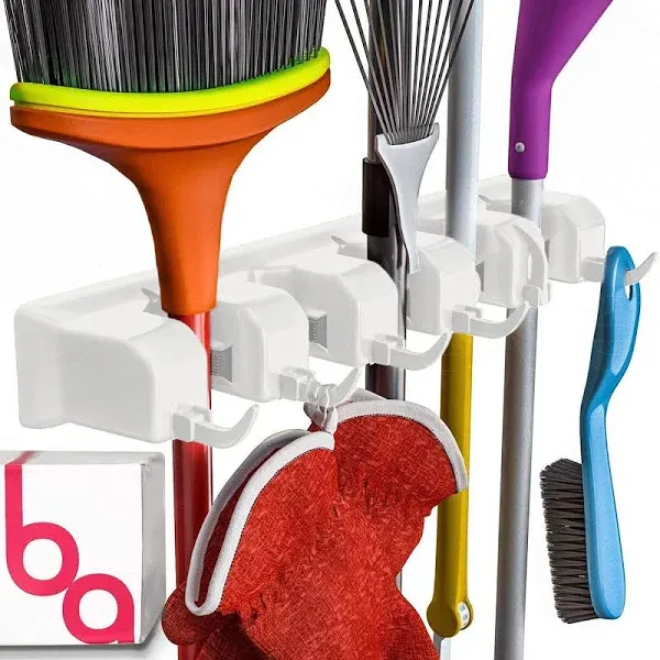 Berry Ave Broom Holder Wall Mount and Garden Tool Organizer, Closet Storage, Kitchen and Garage Organizer Rake or Mop