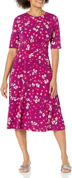 London Times Size 8P Floral Purple Red Midi Jersey Dress NWT