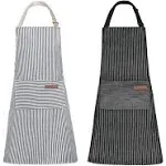 Tosewever 2 Pieces Kitchen Cooking Aprons, Cotton Polyester Blend Adjustable Bib Aprons with 2 Pockets for Women Men Chef Che