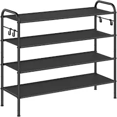 33.5" Wide 4-Tier Fabric Shoe Rack with 4 Hooks Ink Black