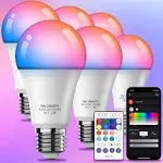 Smart Light Bulbs 2Pack, Color Changing Light Bulb Works w/Alexa Google Home, 9W A19 E26 800LM RGBTW Colored LED Bulbs, 50+ DIY Scenes, Music Sync, App & Voice Control WiFi Light Bulbs