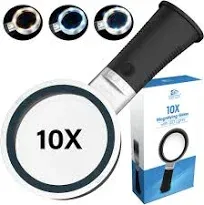 Extra Large 10X Magnifying Glass with Detachable Lenses- 3 Color Modes with Self