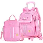 MITOWERMI Rolling Backpack for Girls Cute Trolley Bags Primary School Bookbags with Wheels Kids Carry On Wheeled Backpac