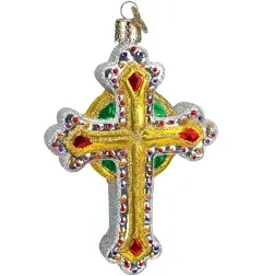 Old World Christmas Gold Jeweled Cross Ornament