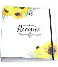 Outshine Premium Sunflower Recipe Binder Gift Set with 20 Full Page Recipe Paper