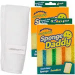 Non-Abrasive Reusable Microfiber Cloth Bundled with 2 Sponge Daddy Dish Spong...