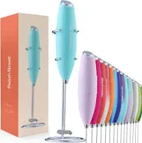 Peach Street Powerful Handheld Milk Frother, Mini Milk Foamer, Battery Operated (Not Included) Stainless Steel Drink Mixer with Frother Stand