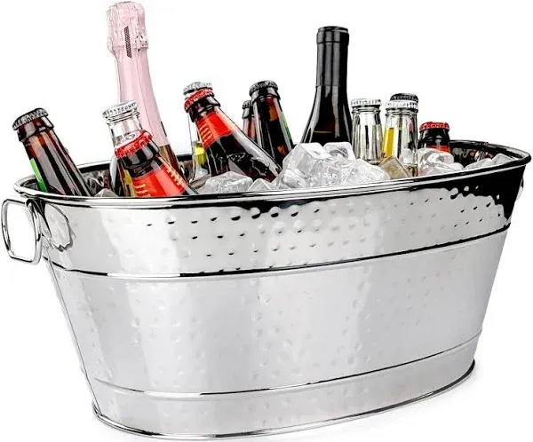 BREKX Colt Stainless Steel Beverage Tubs for Parties + Insulated Party Mats for Parties, Silver Ice Buckets - Set Includes 2 Wine Chillers for Bottles + 2 Bar Mats for Countertop - New for 2024/2025