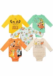 Disney Lion King Winnie The Pooh Nightmare Before Christmas Mickey Mouse Baby 5 Pack Bodysuits Newborn to Infant