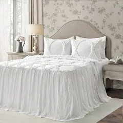 Lush Decor Riviera Ruffle Skirt Bedspread Gray Vintage Chic Farmhouse Style Lightweight 3 Piece Set, Queen