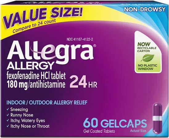 🔥 Allegra 180mg 24hr Gelcaps Tablet-24 Count-Non Drowsy Open Box- Sealed Bottle