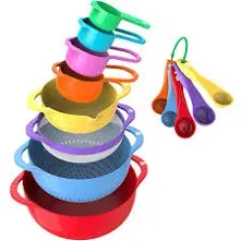 Vremi 13 Piece Mixing Bowl Set - Colorful Kitchen Bowls Colander Mesh Strainer