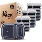 Meal Prep Containers 15 Pack 2 Compartment with Lids, Food Storage Containers,